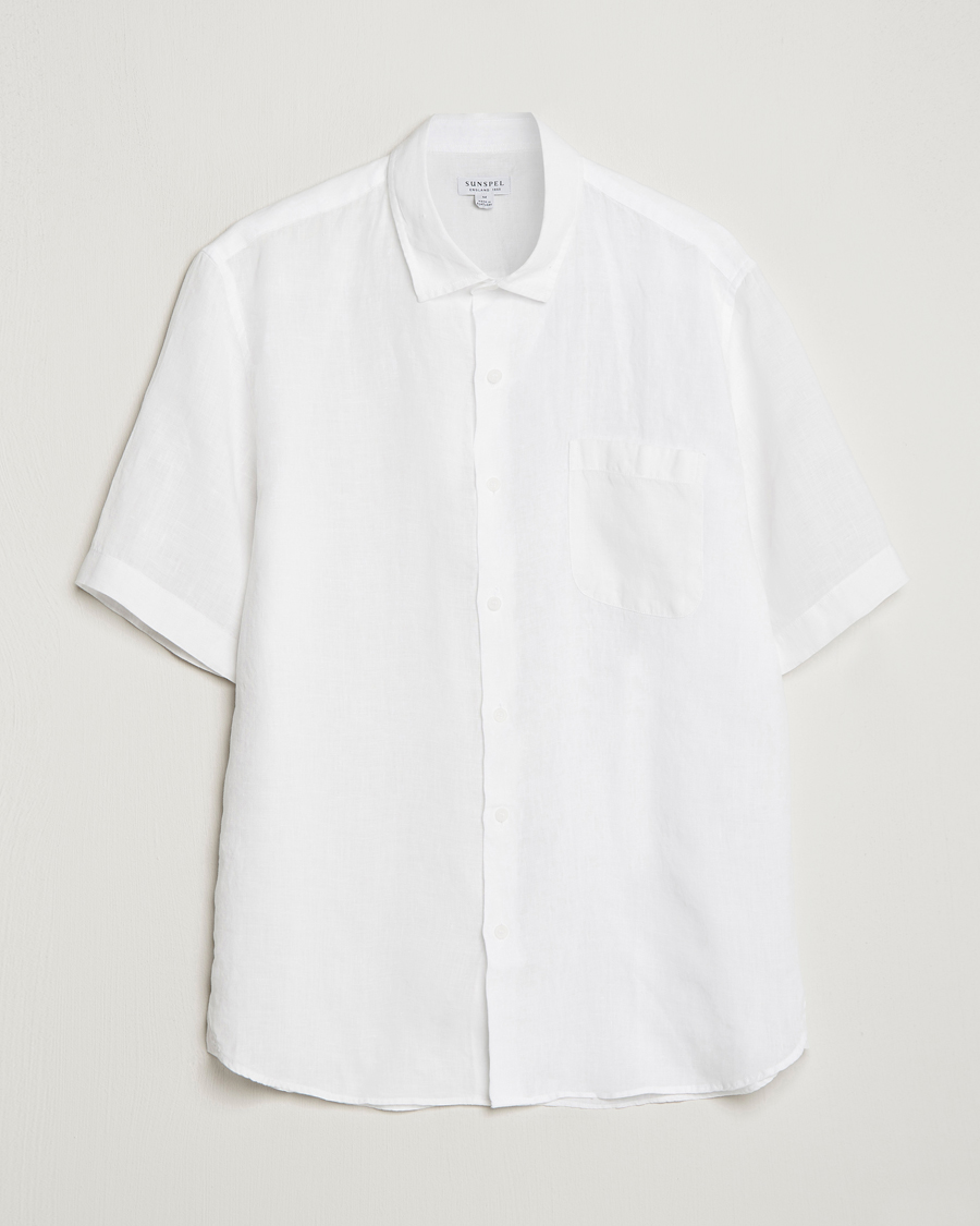 Hombres | Camisas | Sunspel | Short Sleeve Linen Shirt White