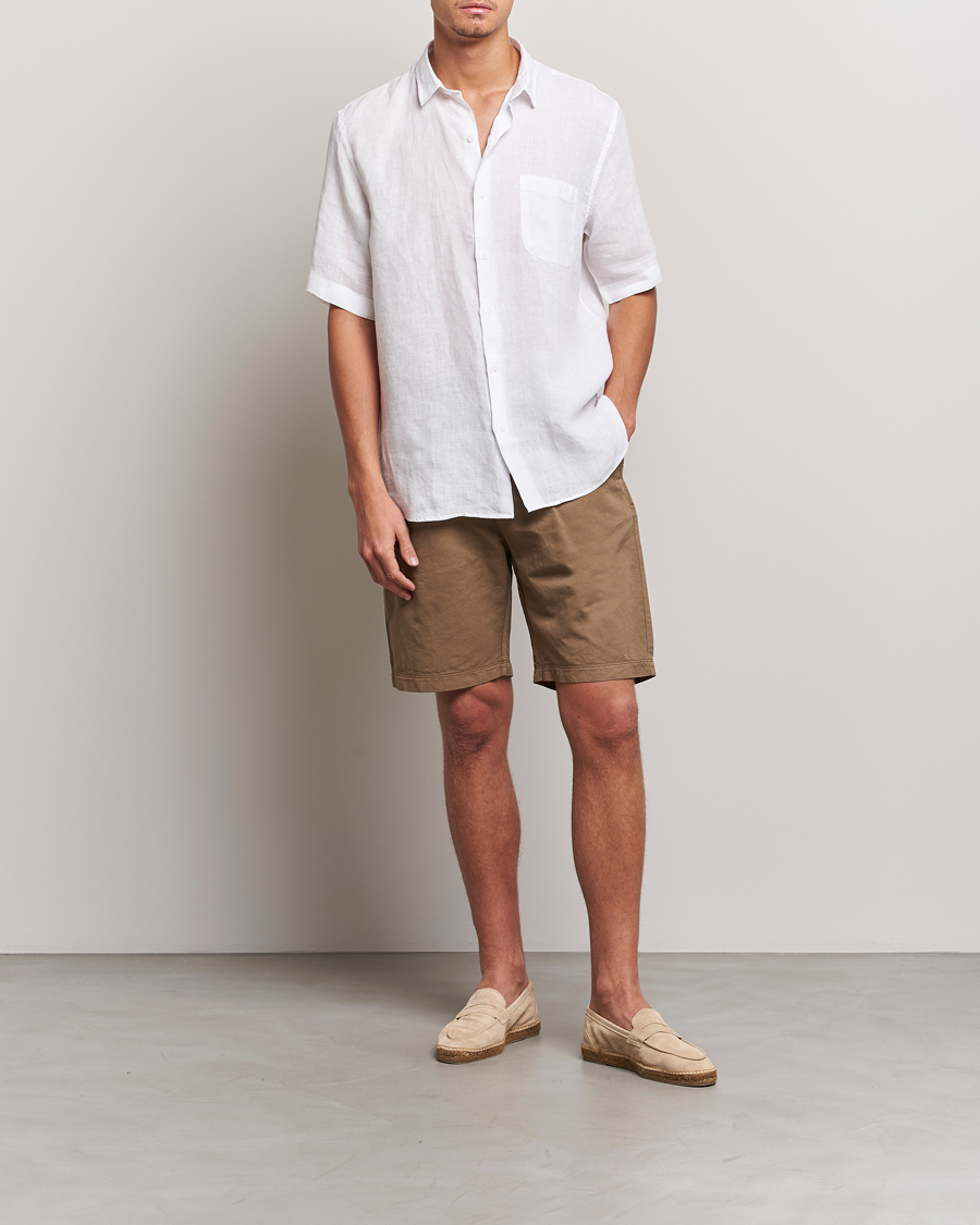 Hombres | Camisas | Sunspel | Short Sleeve Linen Shirt White