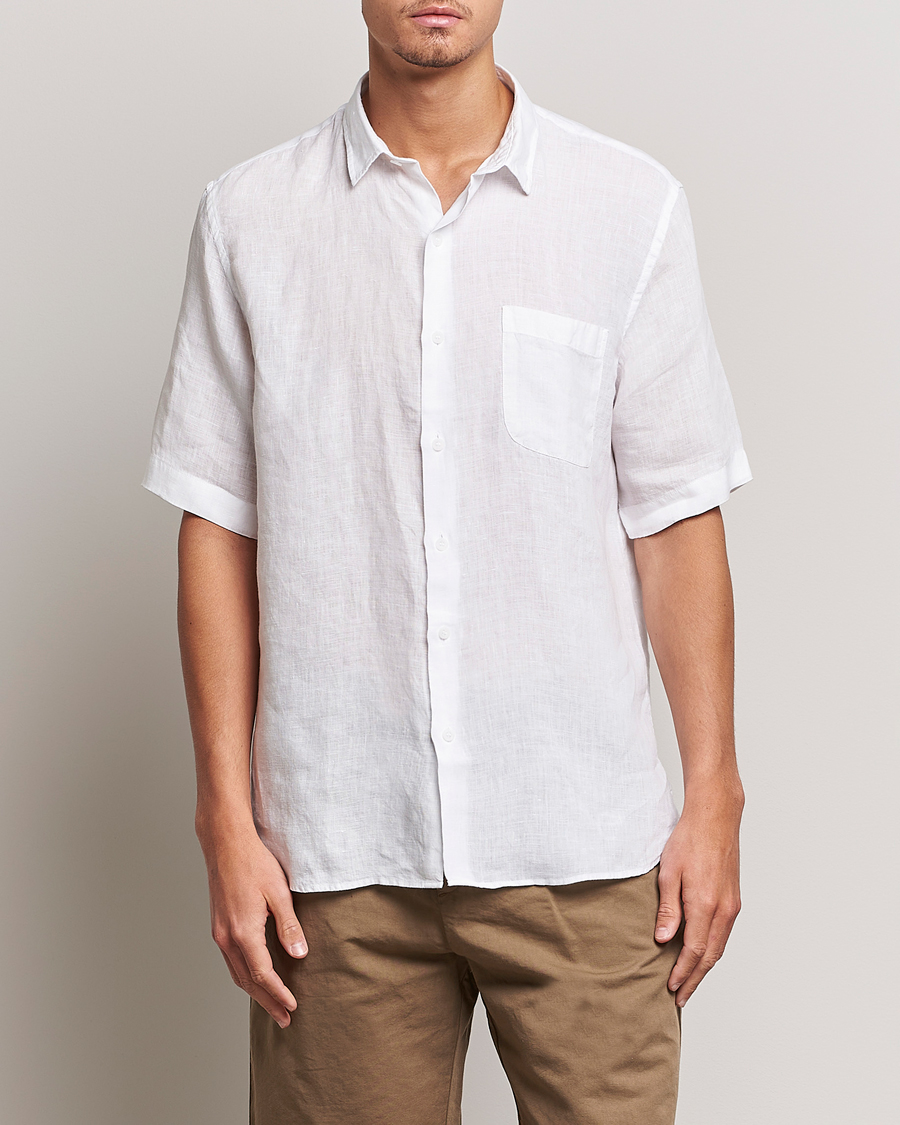 Hombres | Camisas | Sunspel | Short Sleeve Linen Shirt White