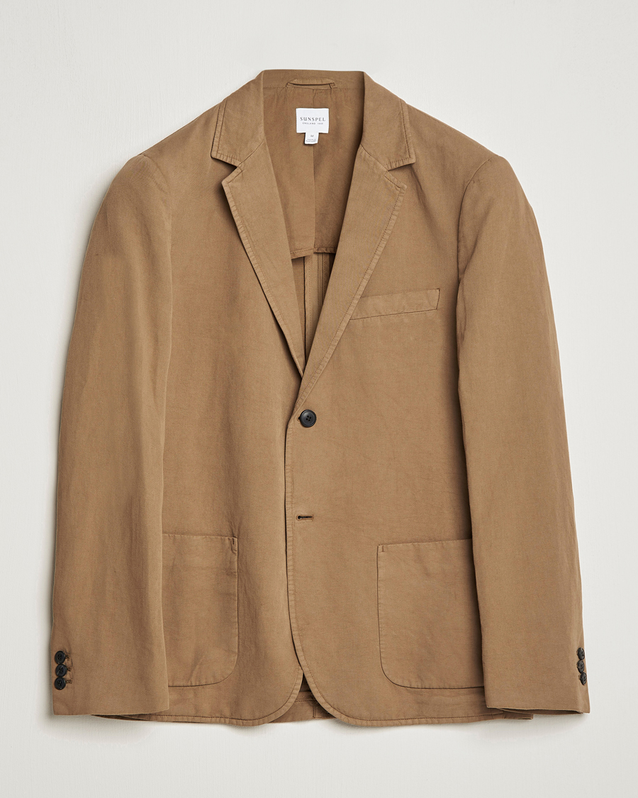 Hombres | Blazers | Sunspel | Unconstructed Cotton/Linen Blazer Dark Tan