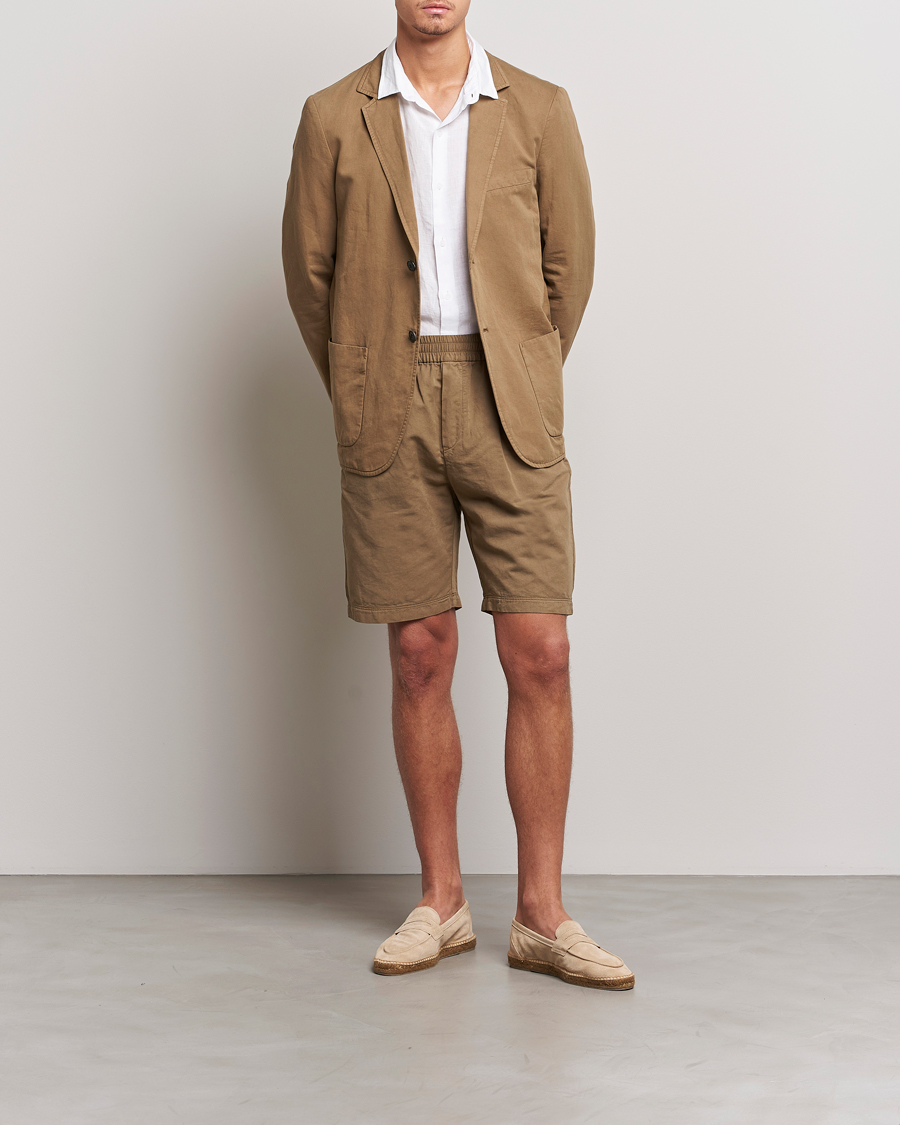 Hombres | Blazers | Sunspel | Unconstructed Cotton/Linen Blazer Dark Tan