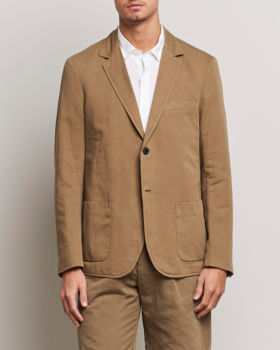 Hombres | Blazers | Sunspel | Unconstructed Cotton/Linen Blazer Dark Tan