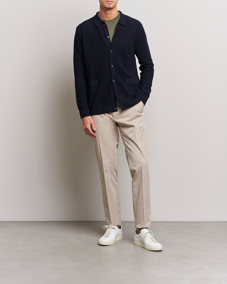 Hombres | Jerséis y prendas de punto | Sunspel | Long Staple Cotton Knitted Jacket Navy