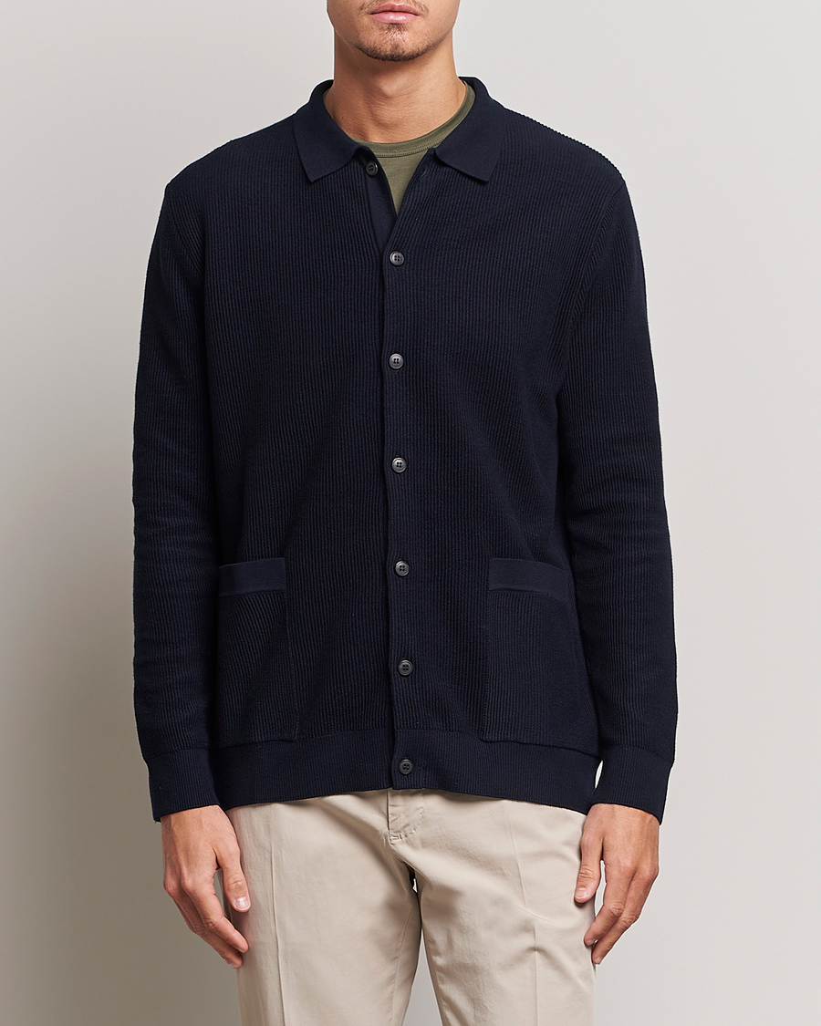Hombres | Jerséis y prendas de punto | Sunspel | Long Staple Cotton Knitted Jacket Navy