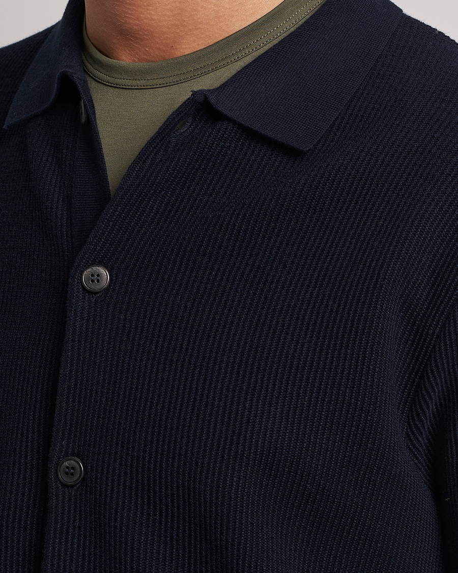 Hombres | Jerséis y prendas de punto | Sunspel | Long Staple Cotton Knitted Jacket Navy