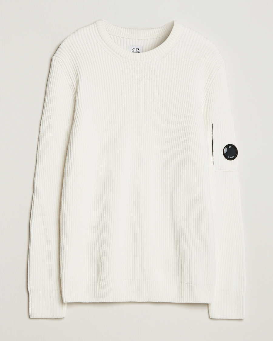 Hombres | Jerséis y prendas de punto | C.P. Company | Full Rib Knitted Cotton Crewneck White