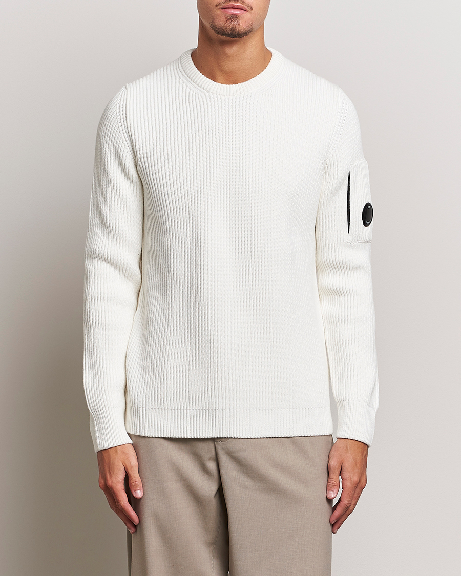 Hombres | Jerséis y prendas de punto | C.P. Company | Full Rib Knitted Cotton Crewneck White