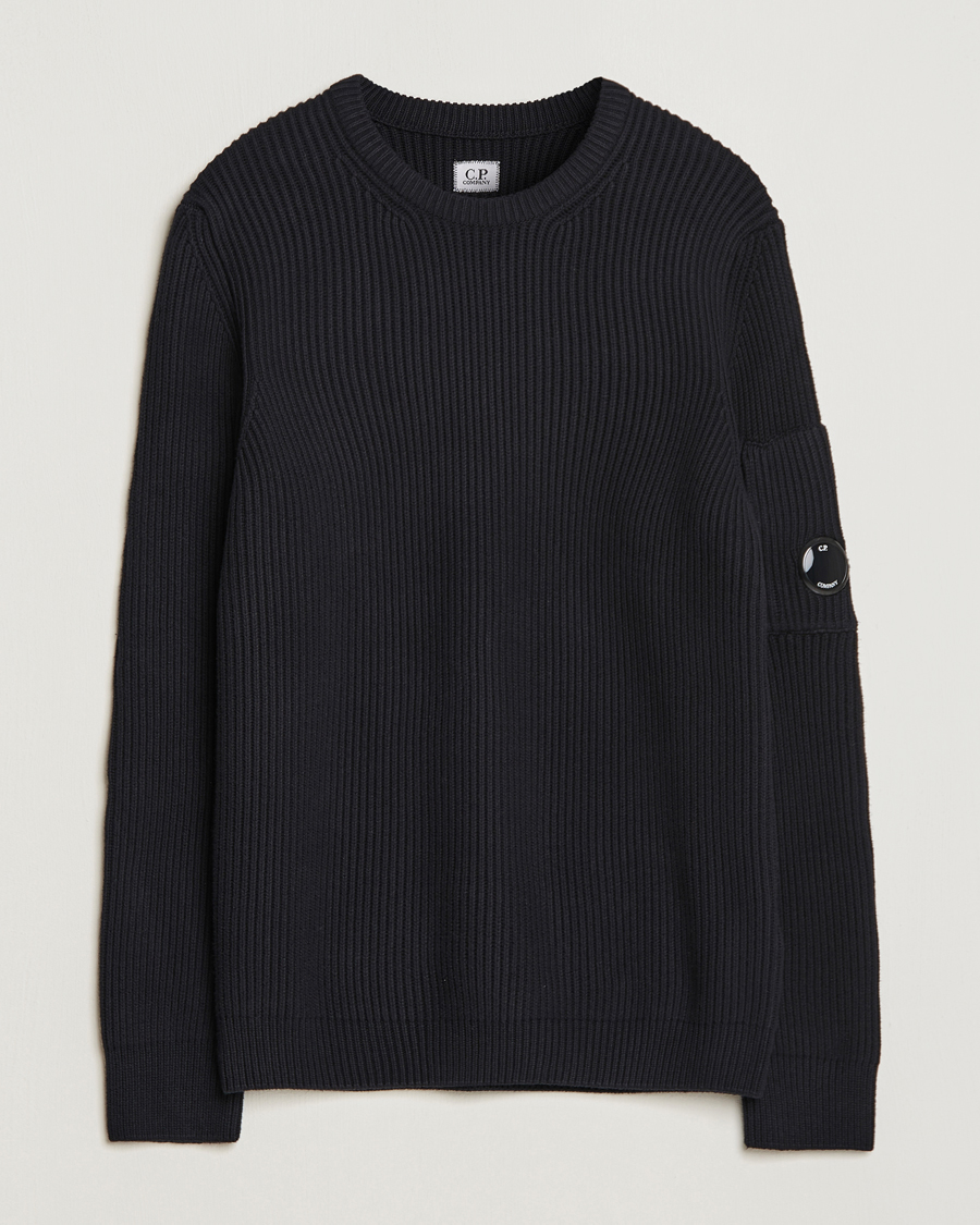 Hombres | Jerséis y prendas de punto | C.P. Company | Full Rib Knitted Cotton Crewneck Black