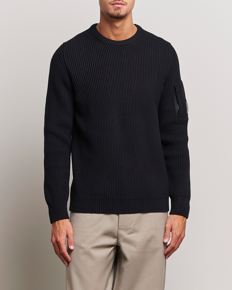 Hombres | Jerséis y prendas de punto | C.P. Company | Full Rib Knitted Cotton Crewneck Black