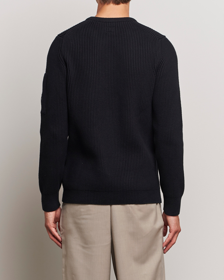 Hombres | Jerséis y prendas de punto | C.P. Company | Full Rib Knitted Cotton Crewneck Black