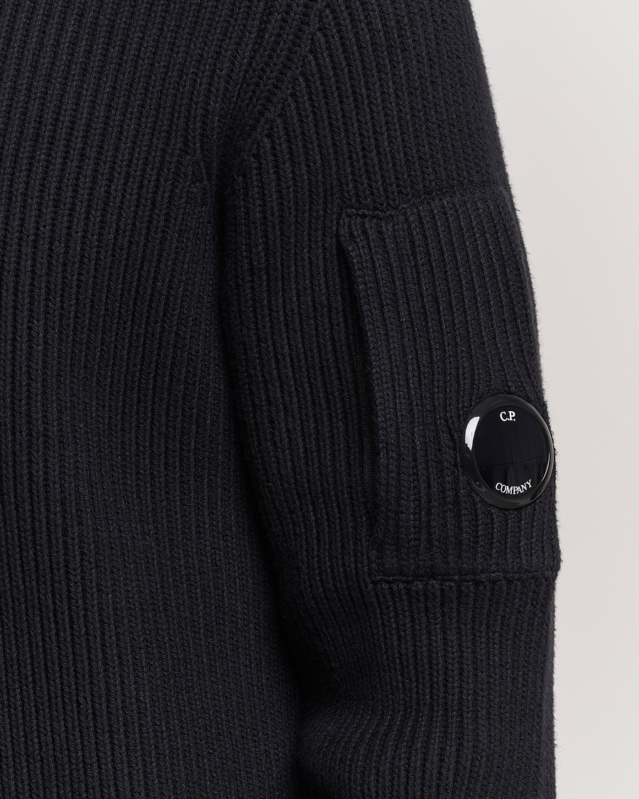 Hombres | Jerséis y prendas de punto | C.P. Company | Full Rib Knitted Cotton Crewneck Black