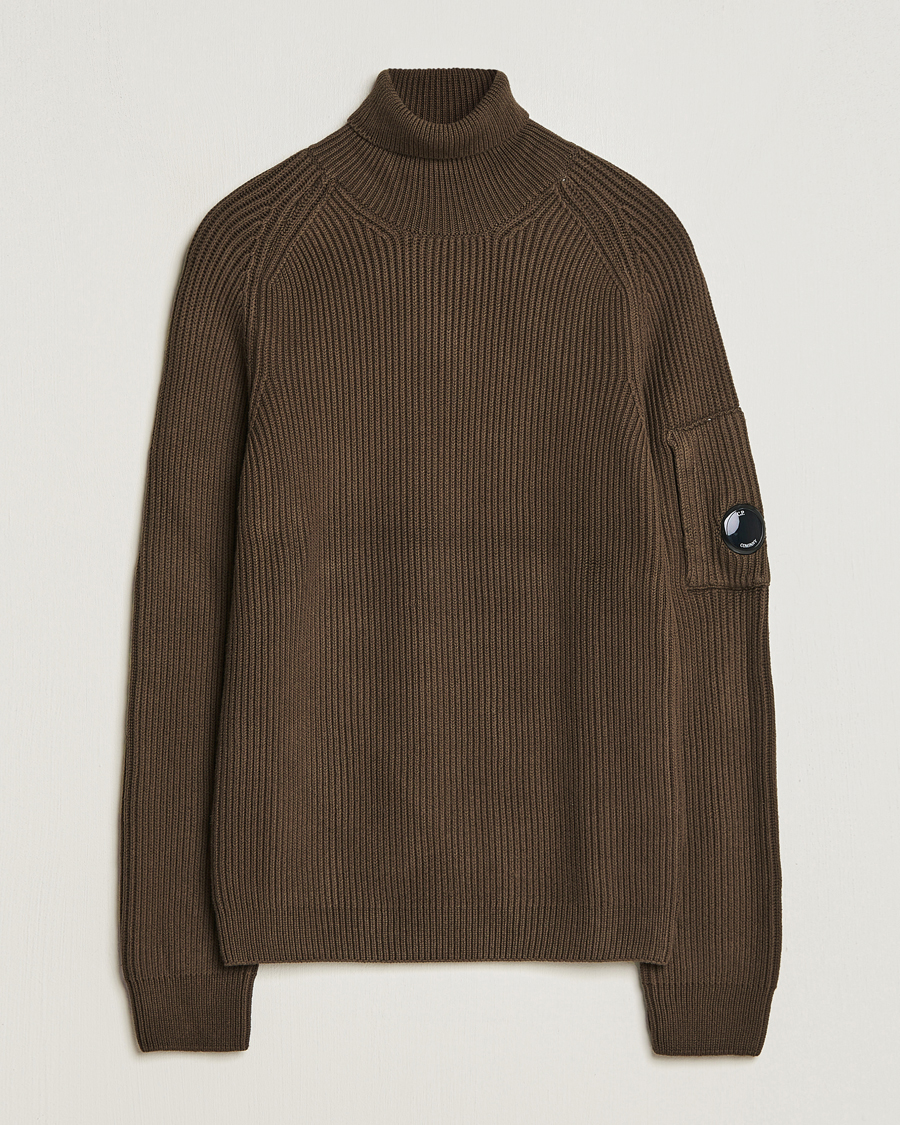 Hombres | Jerséis y prendas de punto | C.P. Company | Full Rib Knitted Cotton Rollneck Brown