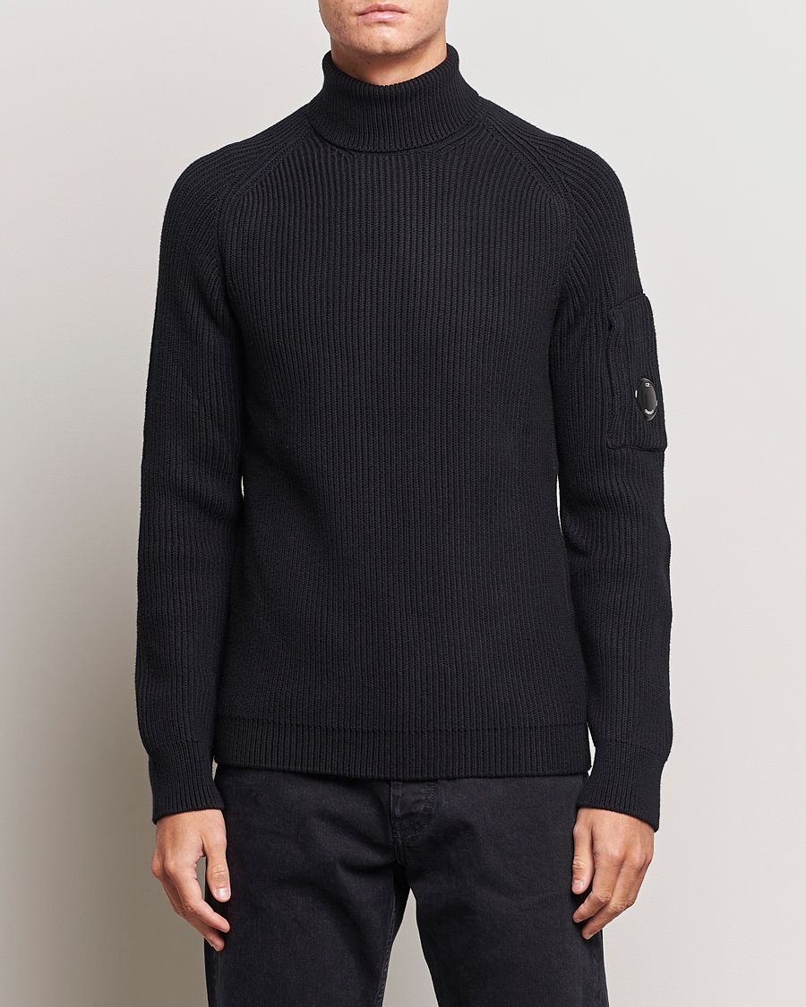 Hombres | Jerséis y prendas de punto | C.P. Company | Full Rib Knitted Cotton Rollneck Black