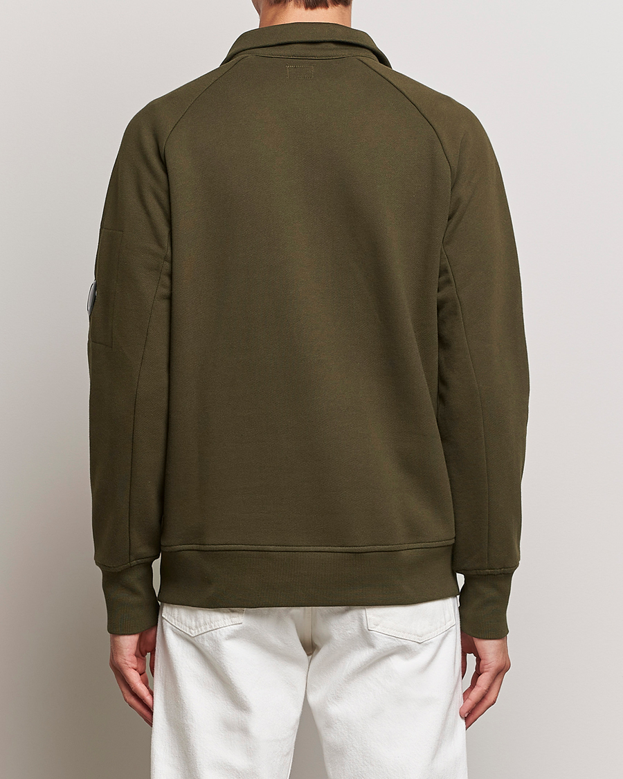 Hombres | Jerséis y prendas de punto | C.P. Company | Diagonal Raised Fleece Half Zip Lens Sweatshirt Green