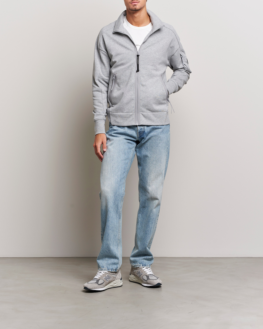 Hombres | Jerséis y prendas de punto | C.P. Company | Diagonal Raised Fleece Full Zip Lens Sweatshirt Grey