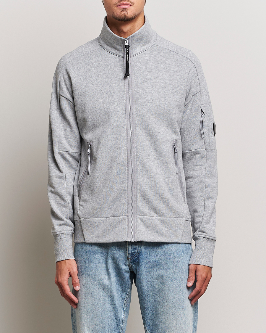 Hombres | Jerséis y prendas de punto | C.P. Company | Diagonal Raised Fleece Full Zip Lens Sweatshirt Grey