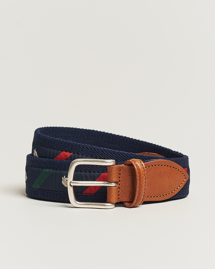 Hombres | Anderson's Woven Cotton/Leather Belt Navy | Anderson's | Woven Cotton/Leather Belt Navy