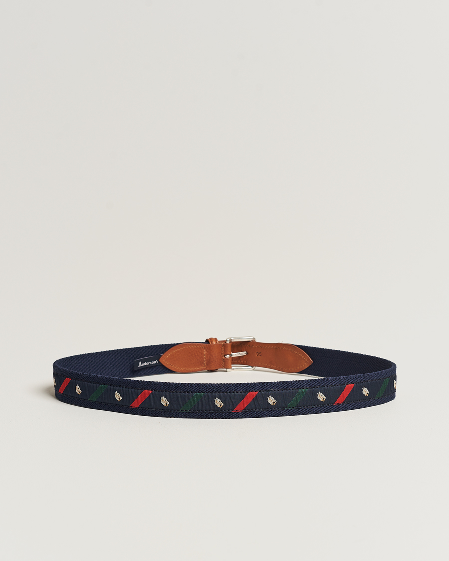 Hombres | Anderson's Woven Cotton/Leather Belt Navy | Anderson's | Woven Cotton/Leather Belt Navy