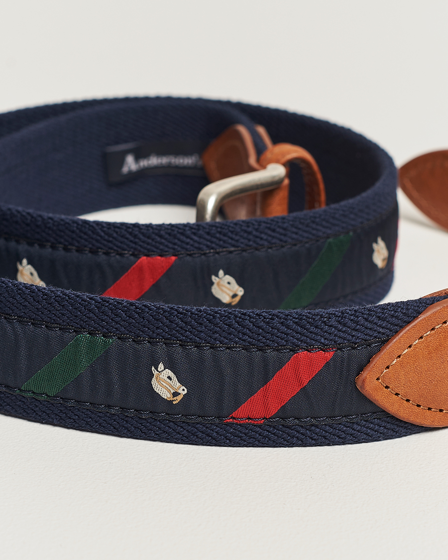 Hombres | Anderson's Woven Cotton/Leather Belt Navy | Anderson's | Woven Cotton/Leather Belt Navy