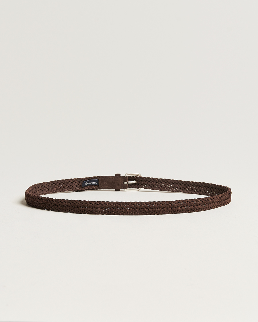 Hombres | Cinturones tejidos | Anderson's | Woven Suede Belt 2,5 cm Brown