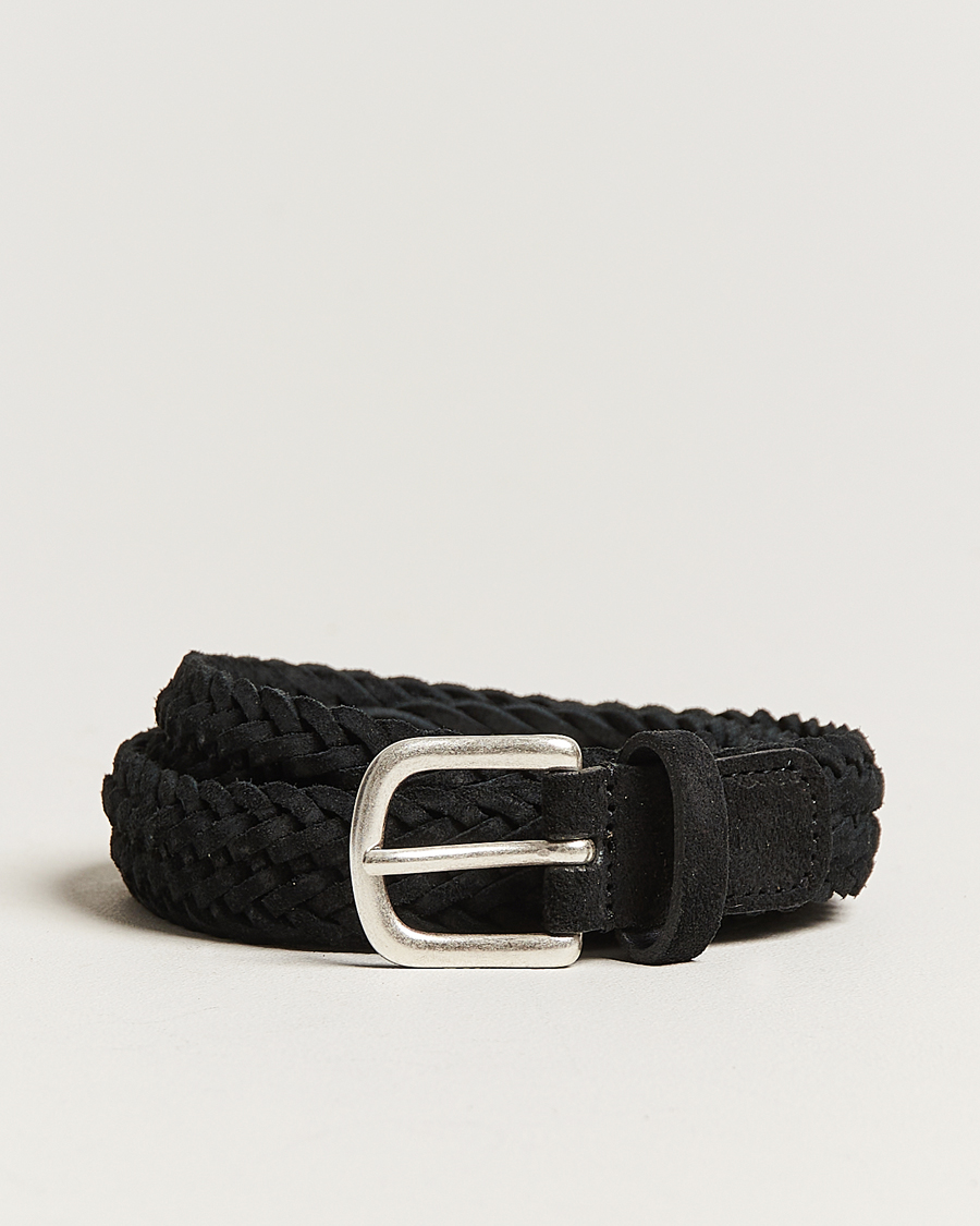 Hombres | Anderson's Woven Suede Belt 2,5 cm Black | Anderson's | Woven Suede Belt 2,5 cm Black