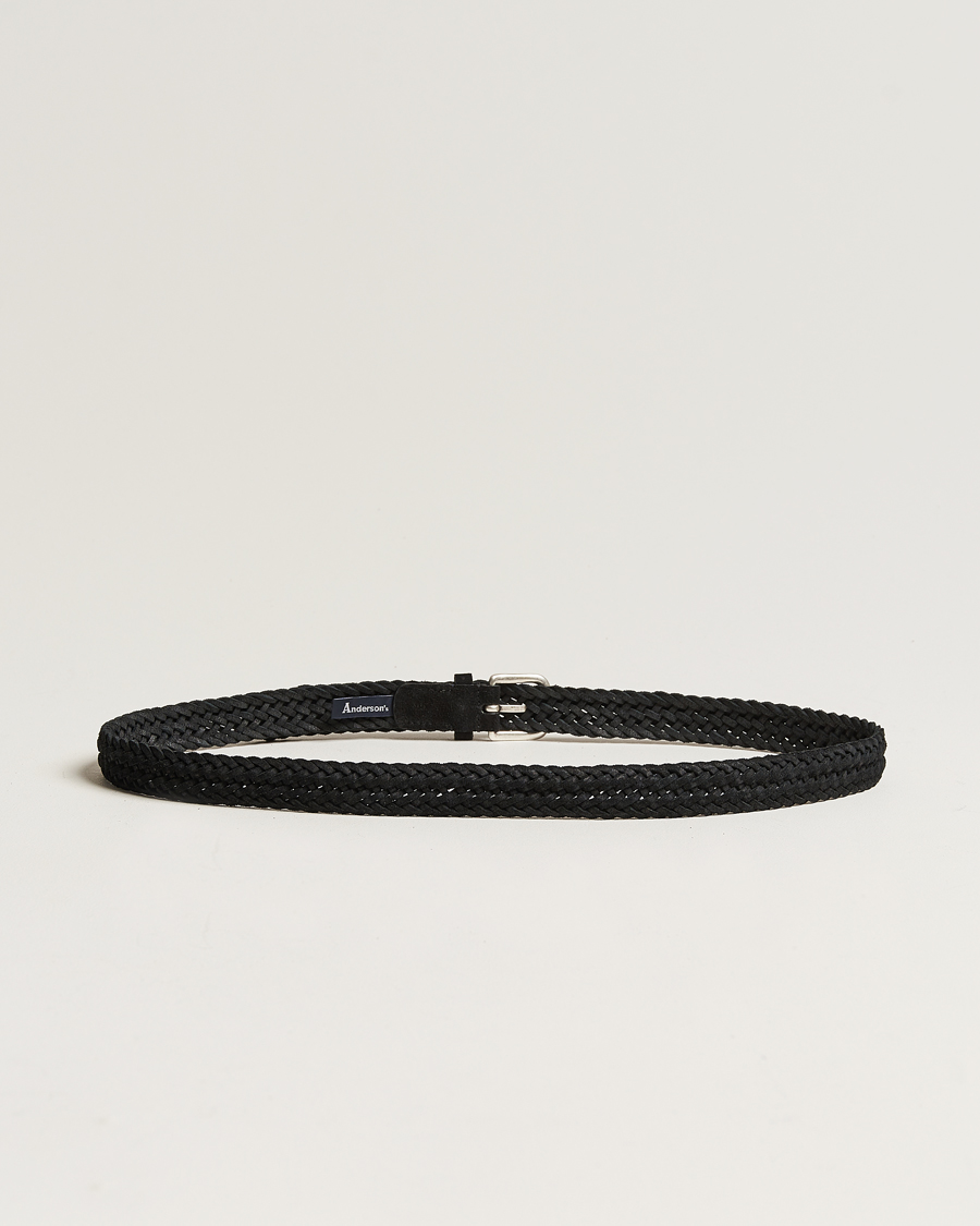 Hombres |  | Anderson's | Woven Suede Belt 2,5 cm Black