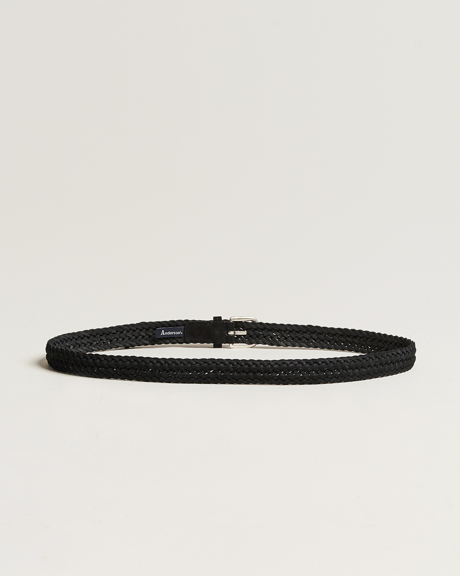 Hombres | Anderson's Woven Suede Belt 2,5 cm Black | Anderson's | Woven Suede Belt 2,5 cm Black