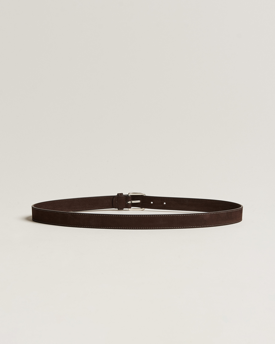Hombres |  | Anderson's | Slim Stitched Nubuck Leather Belt 2,5 cm Dark Brown