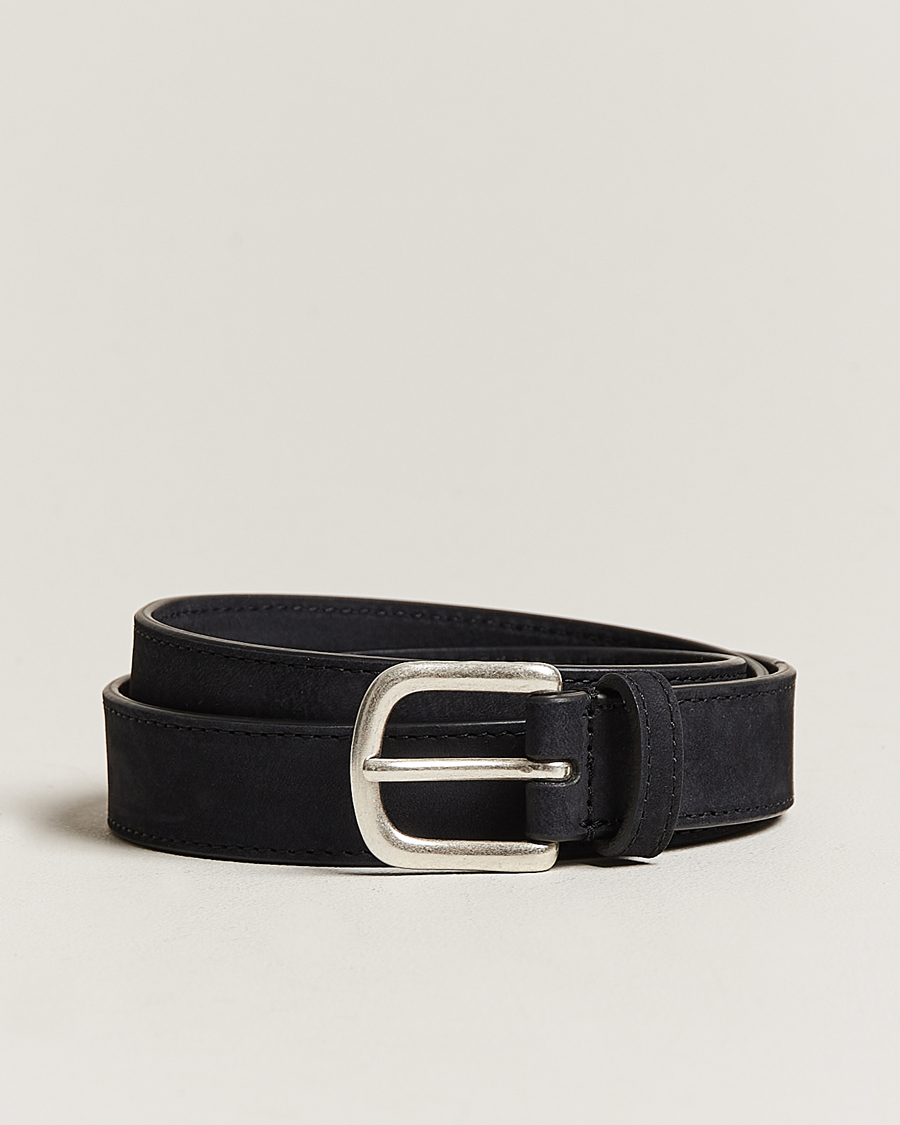 Hombres | Anderson's Slim Stitched Nubuck Leather Belt 2,5 cm Black | Anderson's | Slim Stitched Nubuck Leather Belt 2,5 cm Black