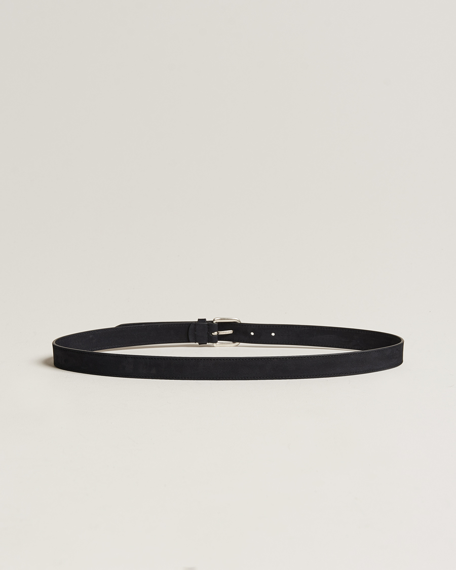 Hombres |  | Anderson's | Slim Stitched Nubuck Leather Belt 2,5 cm Black