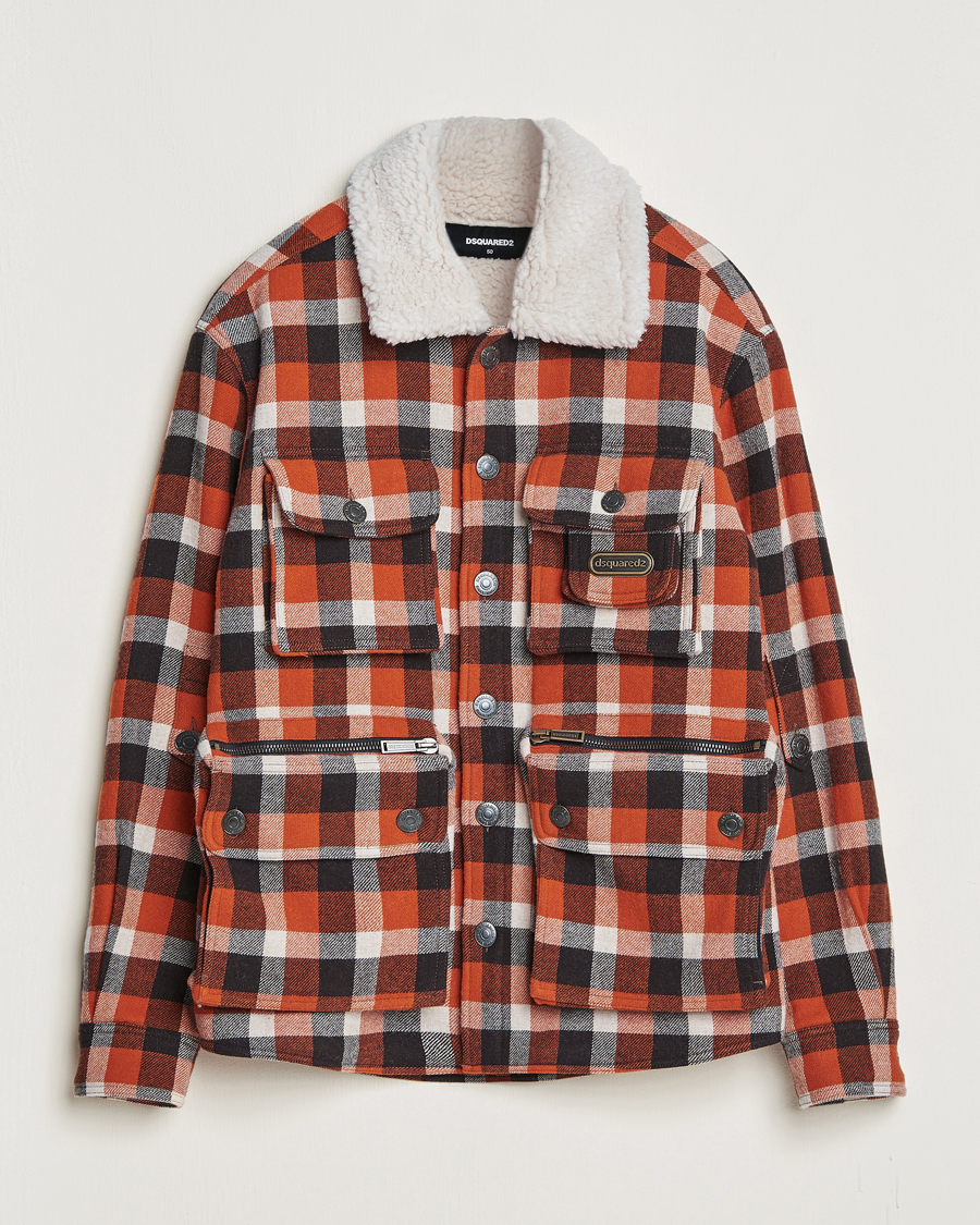 Hombres | Abrigos y chaquetas | Dsquared2 | Flannel Check Wool Jacket Rust/Blue