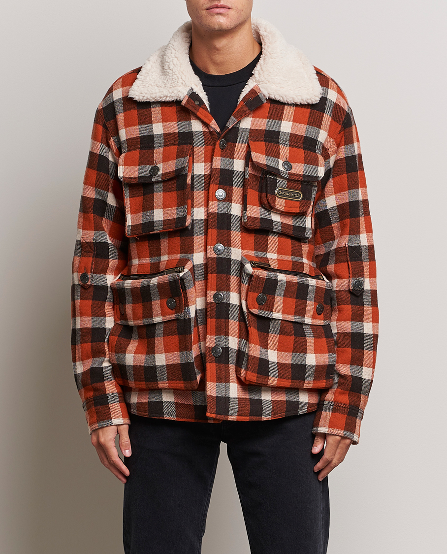 Hombres | Abrigos y chaquetas | Dsquared2 | Flannel Check Wool Jacket Rust/Blue