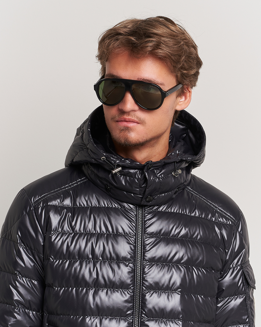 Hombres | Moncler Lunettes Caribb Sunglasses Shiny Black/Green | Moncler Lunettes | Caribb Sunglasses Shiny Black/Green