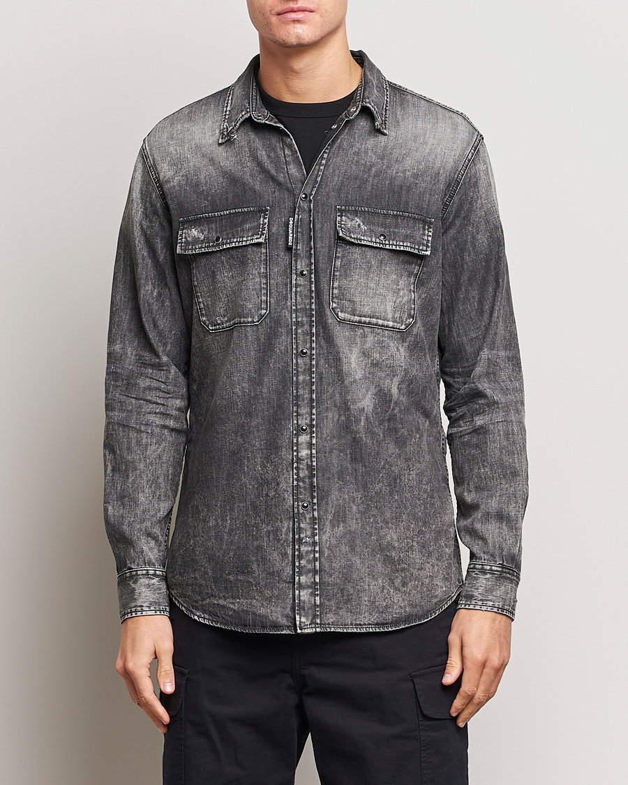 Hombres |  | Dsquared2 | Tab Collar Denim Shirt Washed Grey