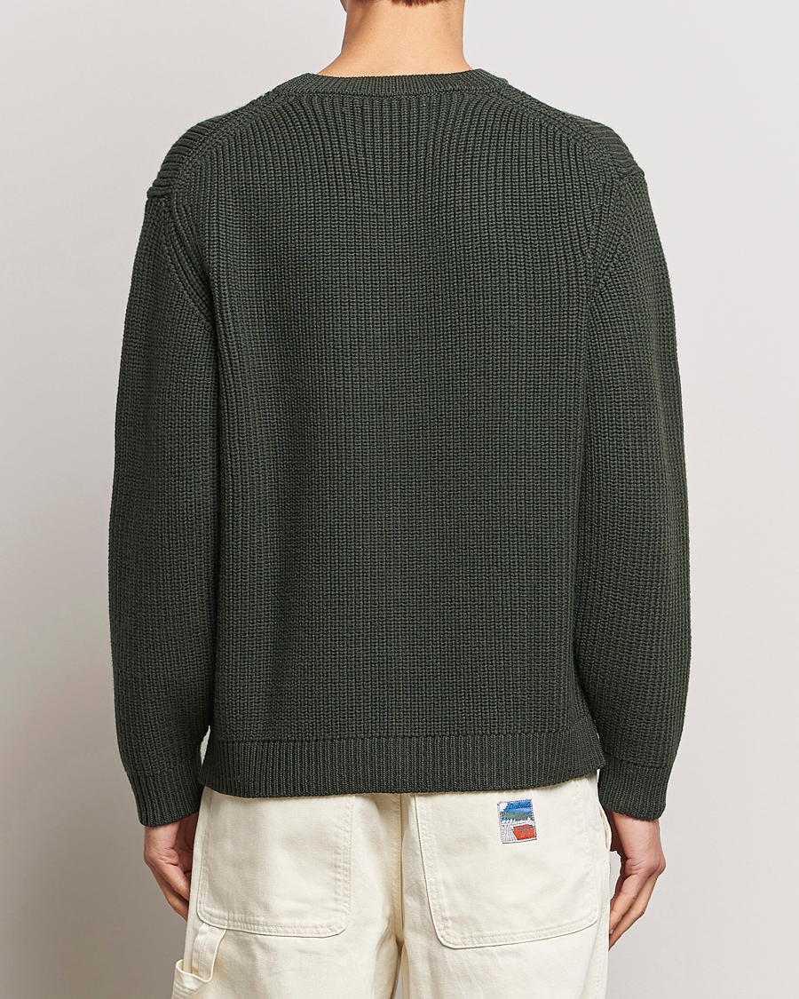 Hombres | Jerséis y prendas de punto | Jeanerica | Paul Heavy Knitted Crew Neck Dark Green
