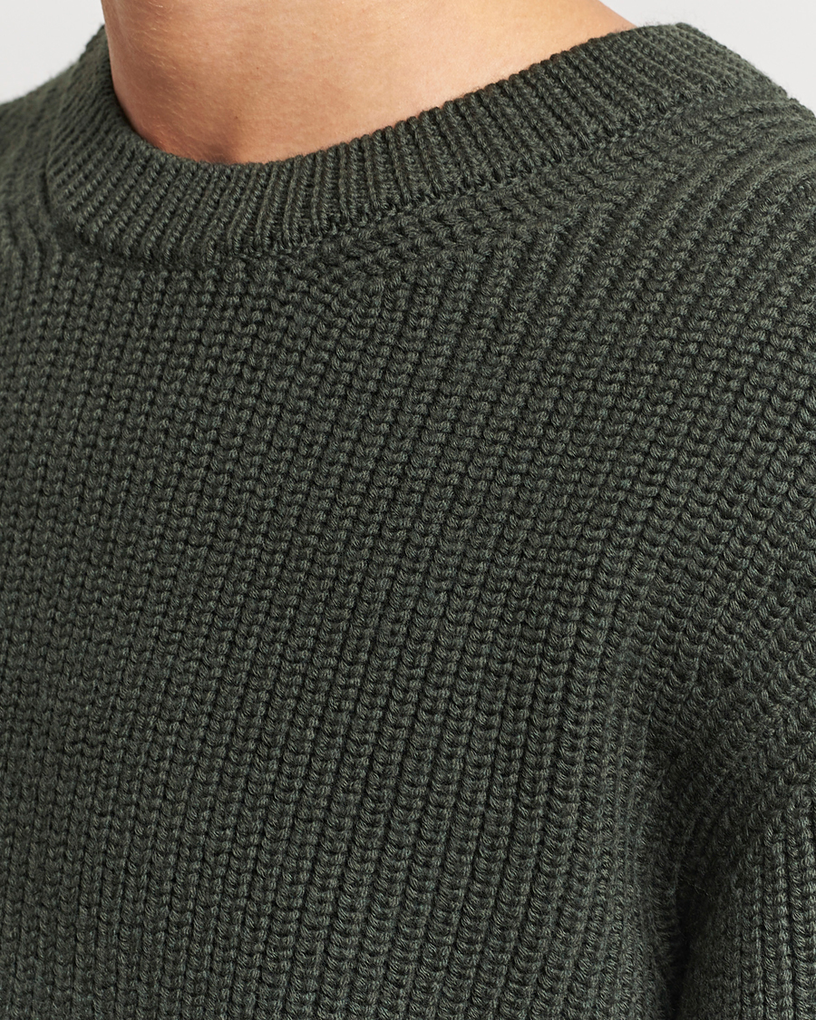 Hombres | Jerséis y prendas de punto | Jeanerica | Paul Heavy Knitted Crew Neck Dark Green