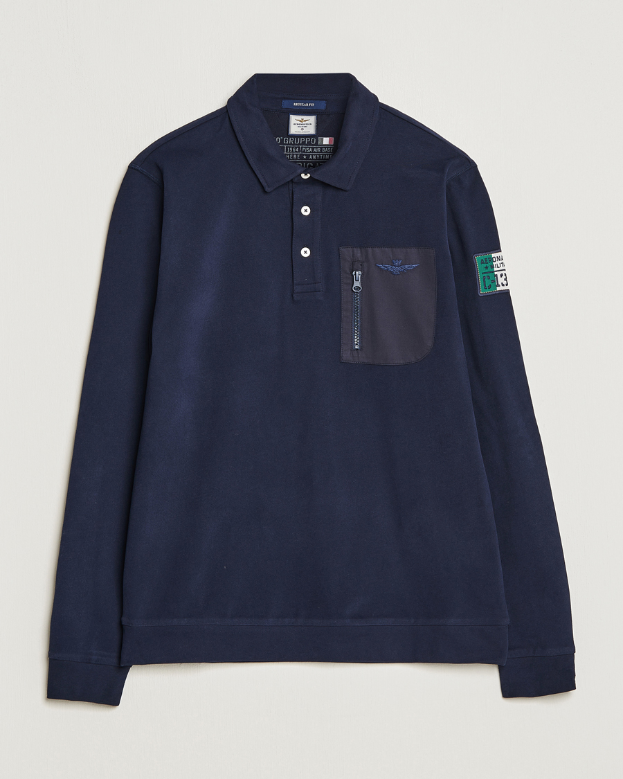 Hombres | Jerséis y prendas de punto | Aeronautica Militare | PO1707 Long Sleeve Polo Dark Blue
