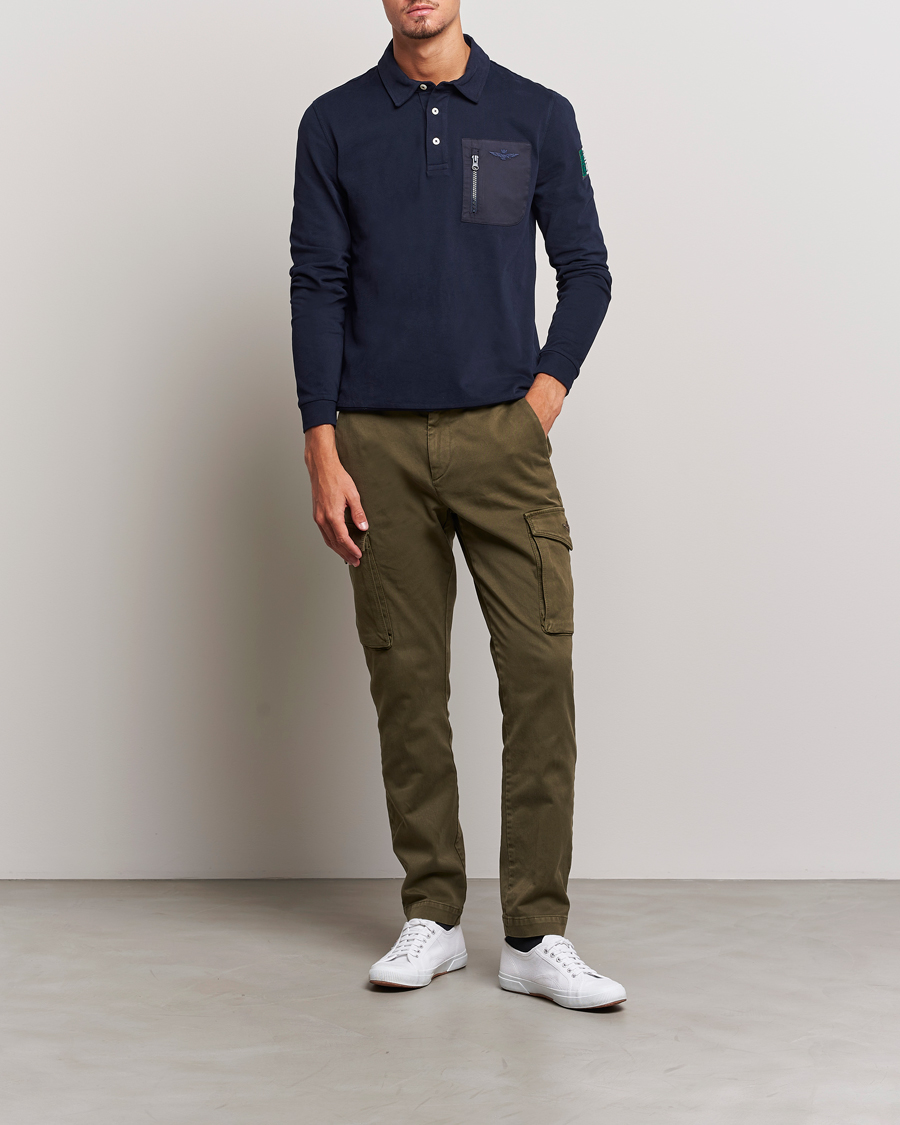 Hombres | Jerséis y prendas de punto | Aeronautica Militare | PO1707 Long Sleeve Polo Dark Blue