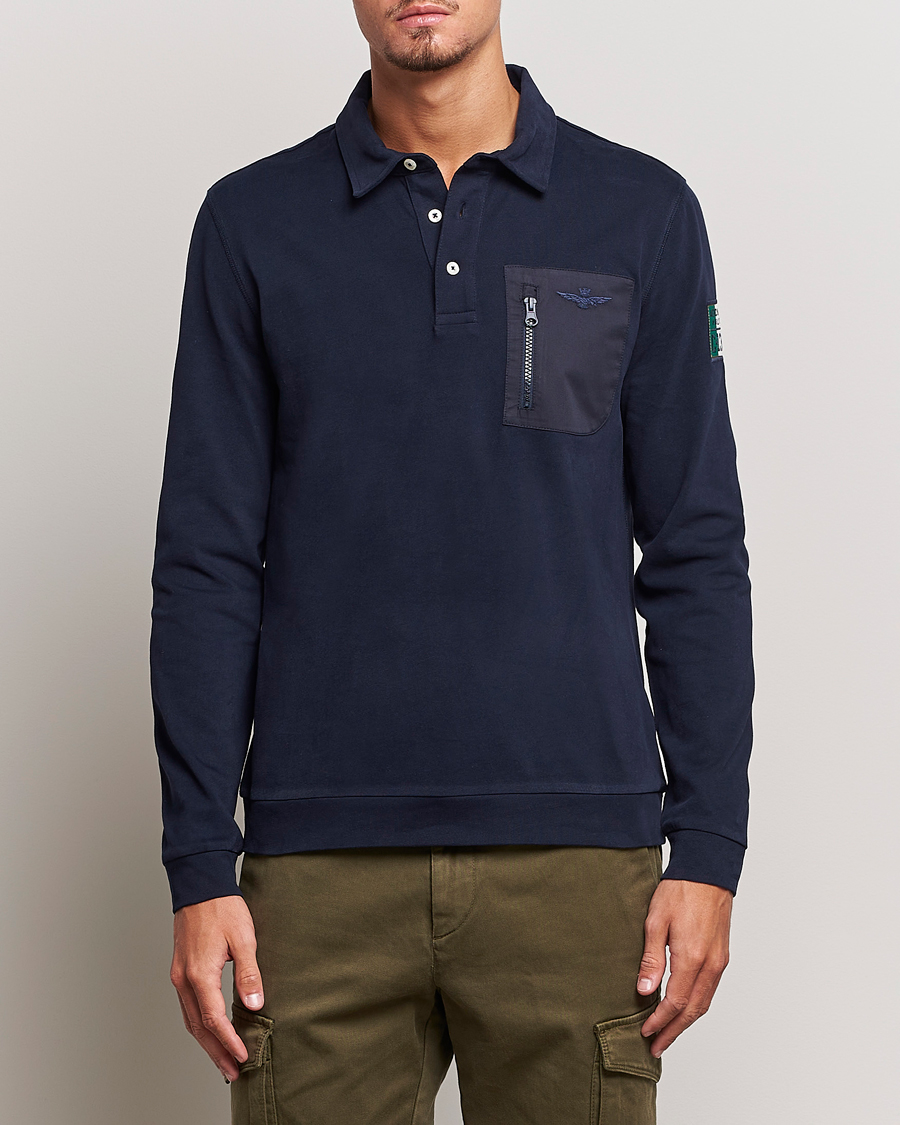 Hombres | Jerséis y prendas de punto | Aeronautica Militare | PO1707 Long Sleeve Polo Dark Blue
