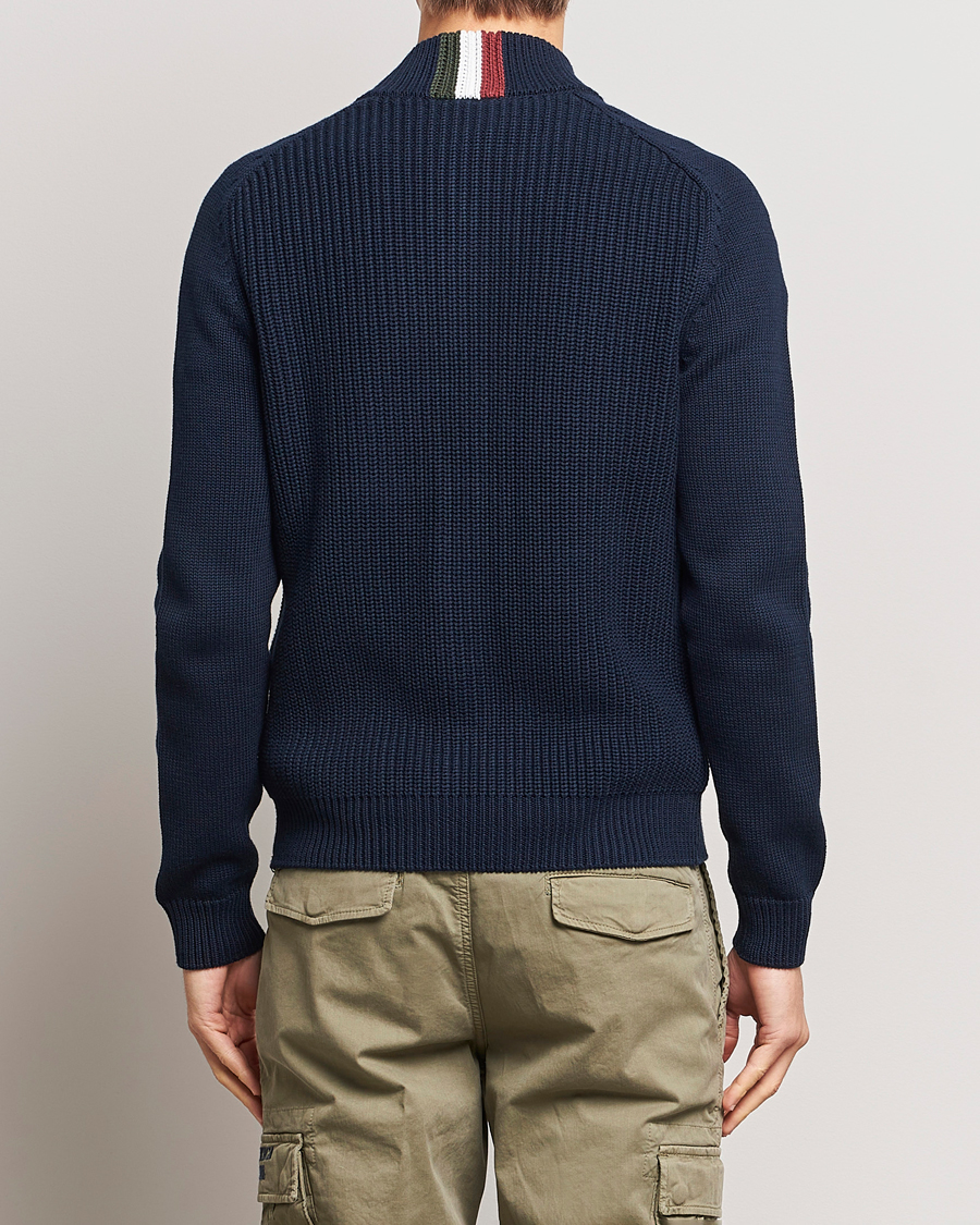 Hombres | Jerséis y prendas de punto | Aeronautica Militare | Cotton Ribbed Knitted Cardigan Dark Blue