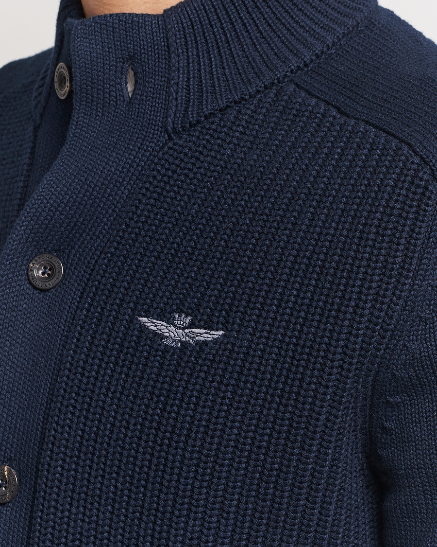 Hombres | Jerséis y prendas de punto | Aeronautica Militare | Cotton Ribbed Knitted Cardigan Dark Blue
