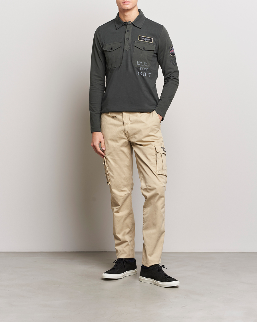 Hombres | Jerséis y prendas de punto | Aeronautica Militare | Pocket Long Sleeve Polo Dark Green