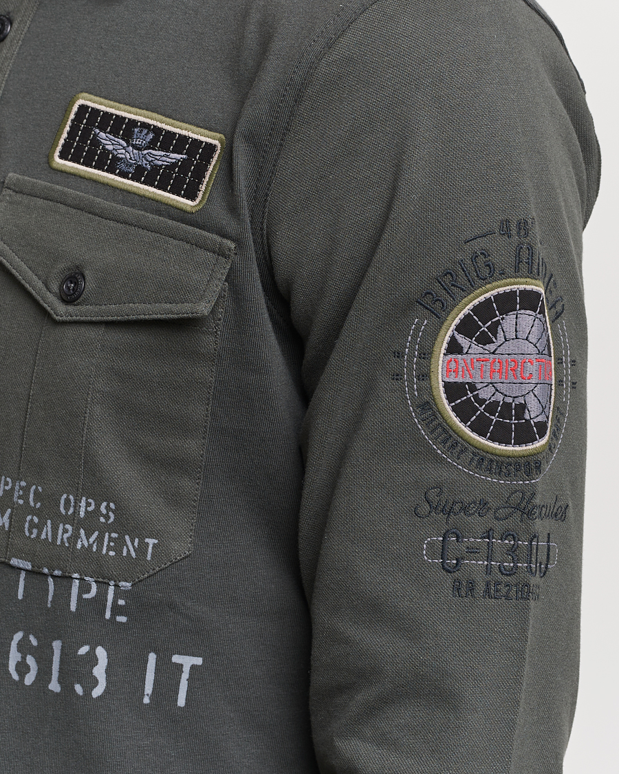 Hombres | Jerséis y prendas de punto | Aeronautica Militare | Pocket Long Sleeve Polo Dark Green