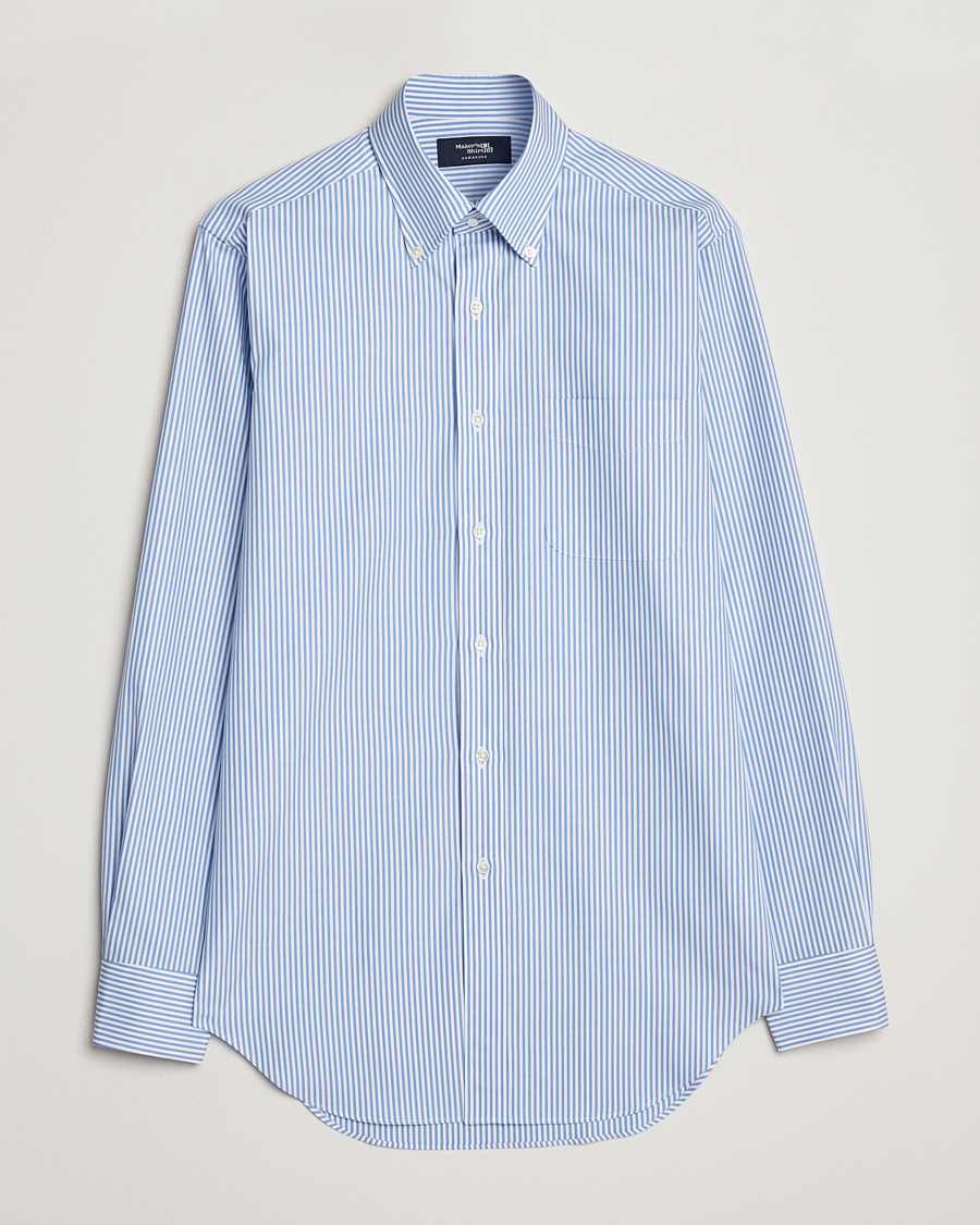 Hombres | Camisas | Kamakura Shirts | Slim Fit Oxford BD Shirt Blue Bengal Stripe