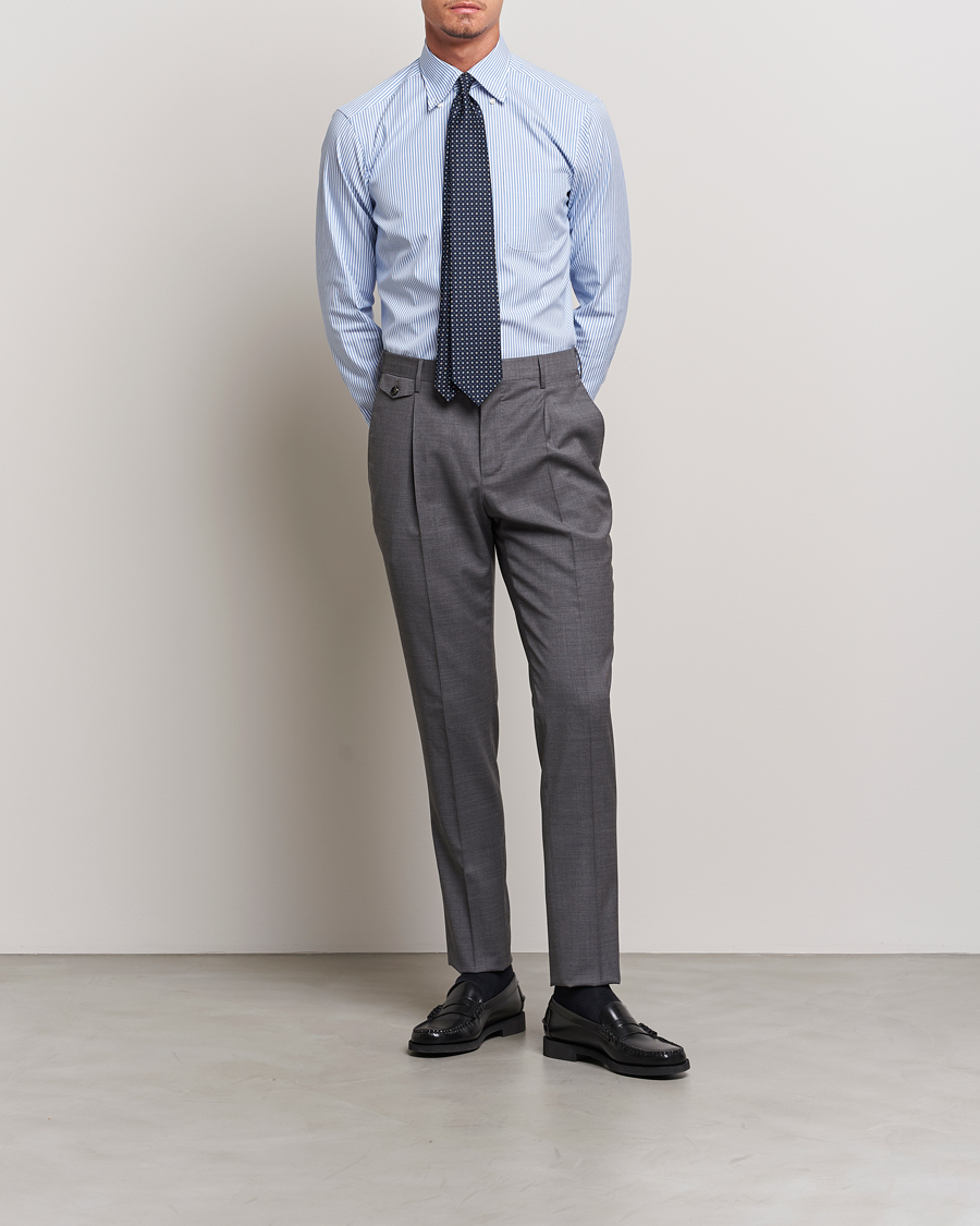 Hombres | Camisas | Kamakura Shirts | Slim Fit Oxford BD Shirt Blue Bengal Stripe