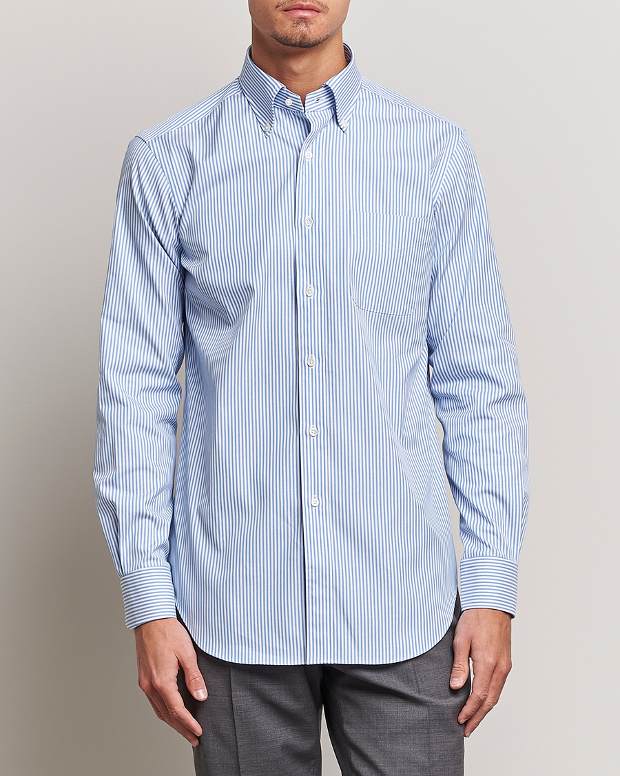 Men |  | Kamakura Shirts | Slim Fit Oxford BD Shirt Blue Bengal Stripe