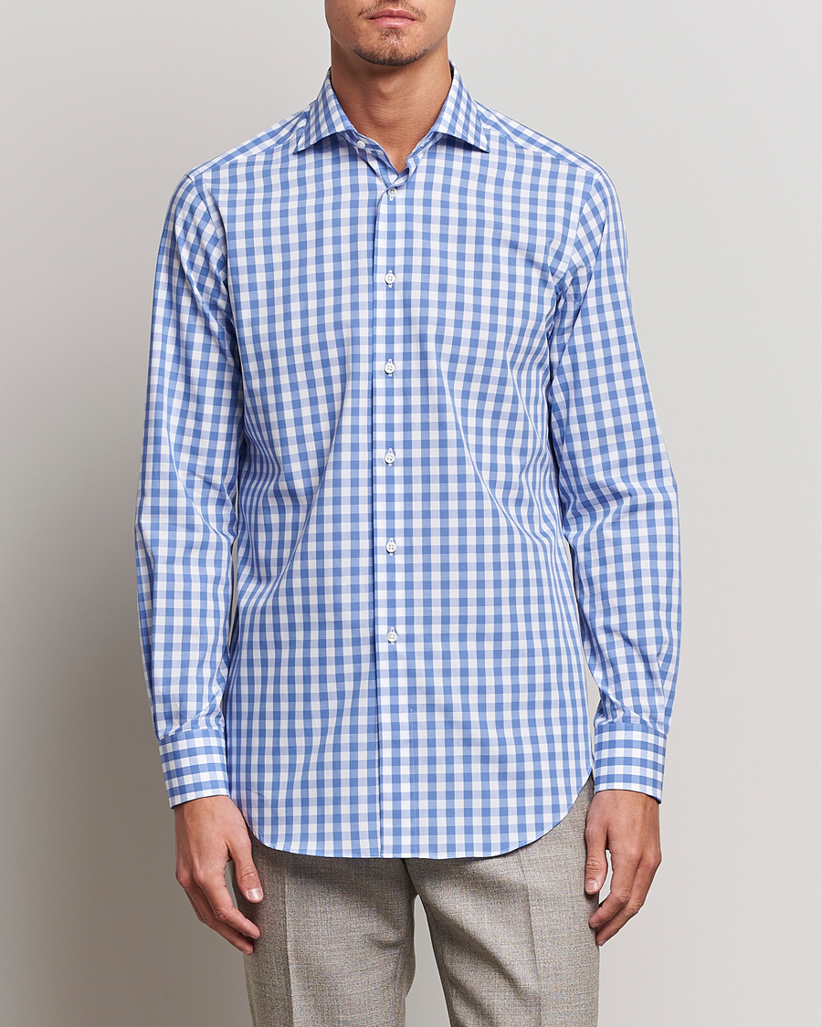 Hombres | Casual | Kamakura Shirts | Slim Fit Broadcloth Spread Shirt Blue Gingham