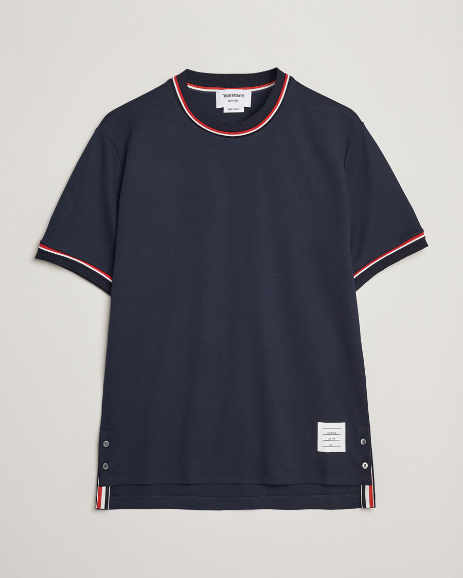 Hombres | Camisetas | Thom Browne | RWB Stripe Short Sleeve T-Shirt Navy