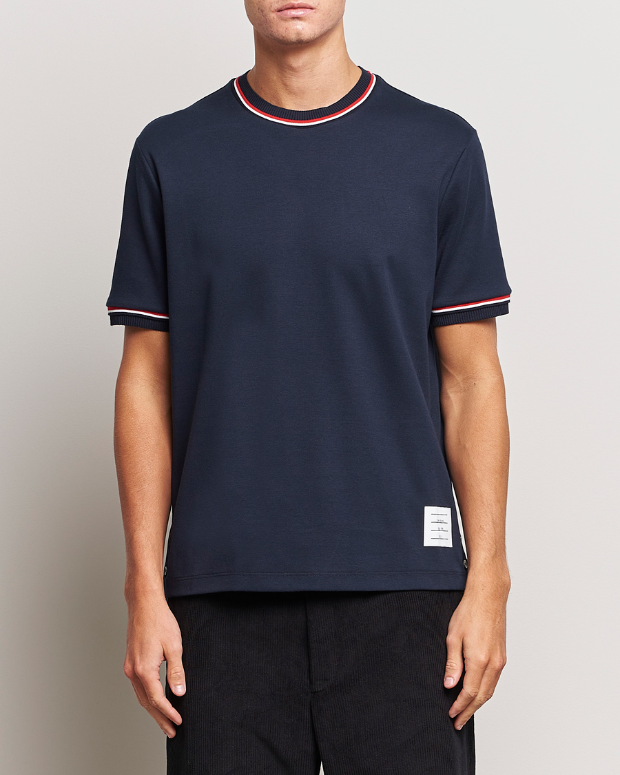 Hombres | Camisetas | Thom Browne | RWB Stripe Short Sleeve T-Shirt Navy