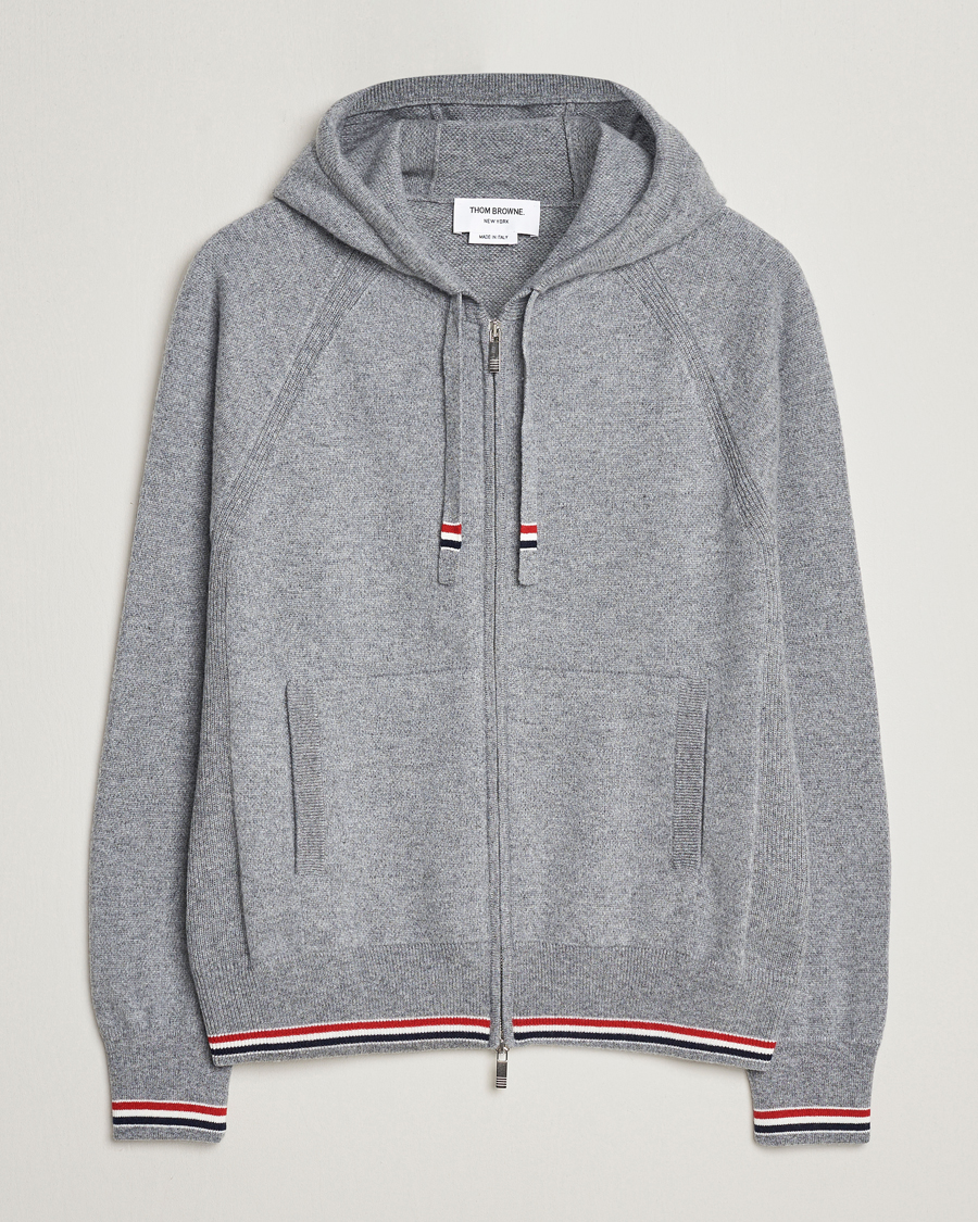 Hombres | Jerséis y prendas de punto | Thom Browne | Cashmere Jersey Full Zip Hoodie Light Grey